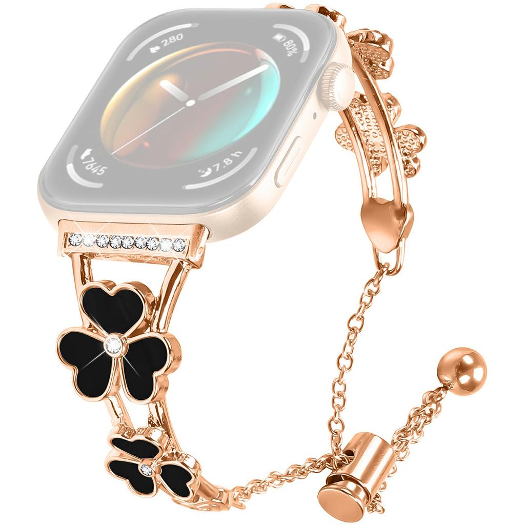 For Huawei Watch Fit 3 Watchband Heart Clover Decor Zinc Alloy Metal Strap