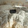 Cotton Double-Layer Yarn 4Pcs Set, Small Lotus Leaf Edge, Fresh Pure Cotton Gauze Quilt Cover, Bed Sheet