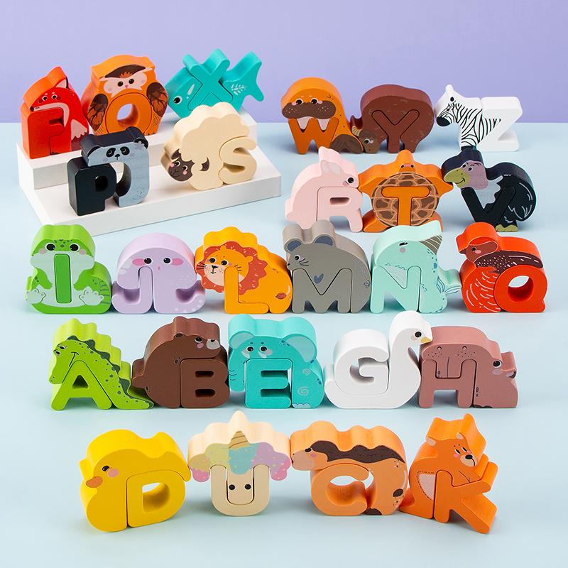 Puzzle Gioco di Abbinamento Lettere Animali in Legno Adatto a Bambini dai 3 ai 6 Anni Inserimento ABC Giocattolo per l'Educazione Precoce e l'Illuminazione