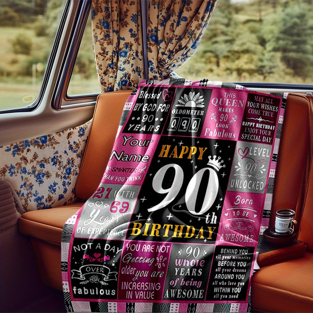 90Th Birthday Celebration Four Seasons Blanket Customized With Your Name Lightweight And Warm Perfect Gift For Home Office Camping Sofa Travel Beach
