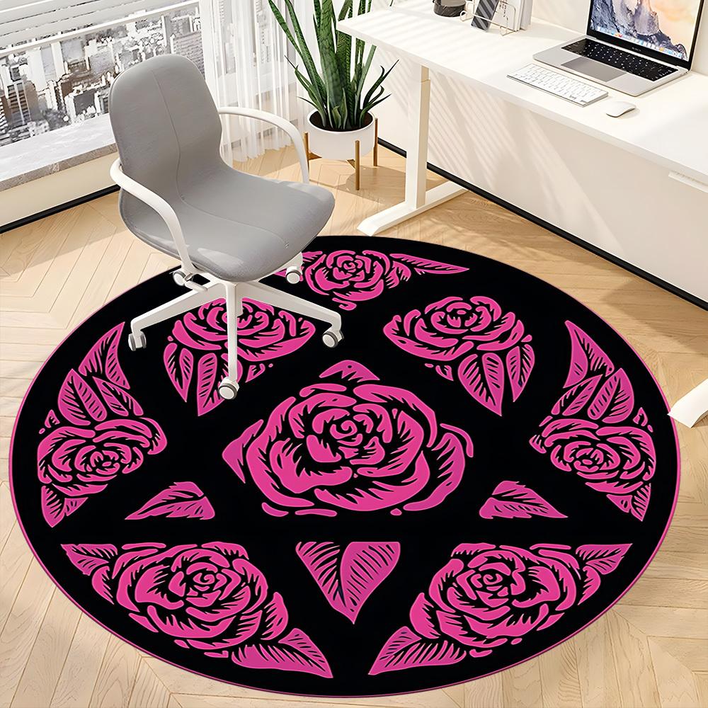 1 Stück Rose Floral Büro Runder Teppich, Unter Bürostühlen Schlafzimmer Wohnzimmer Heimdekoration, Raumdeko, In verschiedenen Größen erhältlich