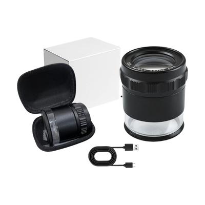 Portable Cylinder Magnifier with Rule & LED Light Small Magnifying Glass Metal & Glass for Students Teachers Jewelers