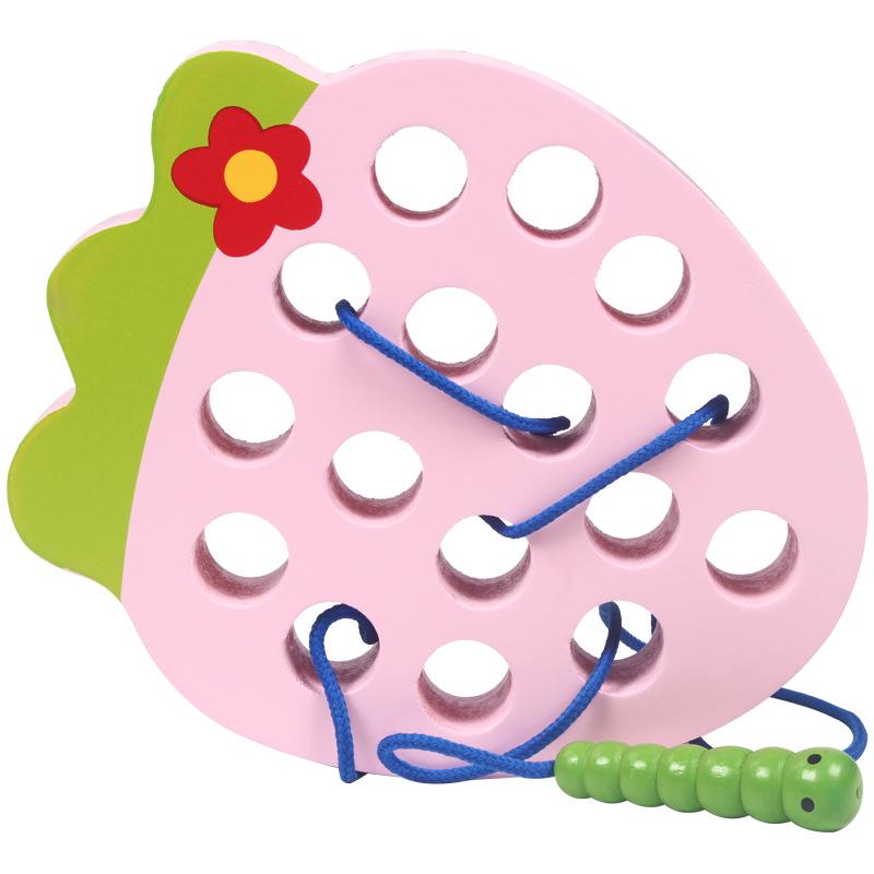 Wooden Caterpillar Apple Lacing Toy: Early Education Game for Children