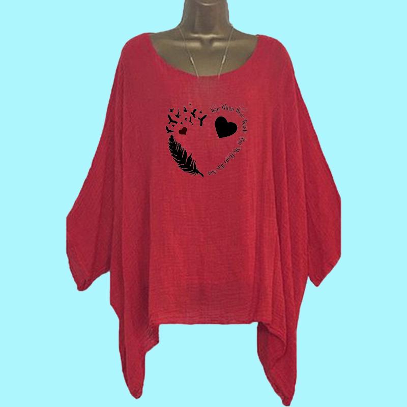 

Большие размеры Женская модная свободная рубашка из хлопка и льна весна-лето Повседневная тонкая рубашка с длинным рукавом Женская принтованная круглая горловина Неровный подол Длинная рубашка 5XL красный