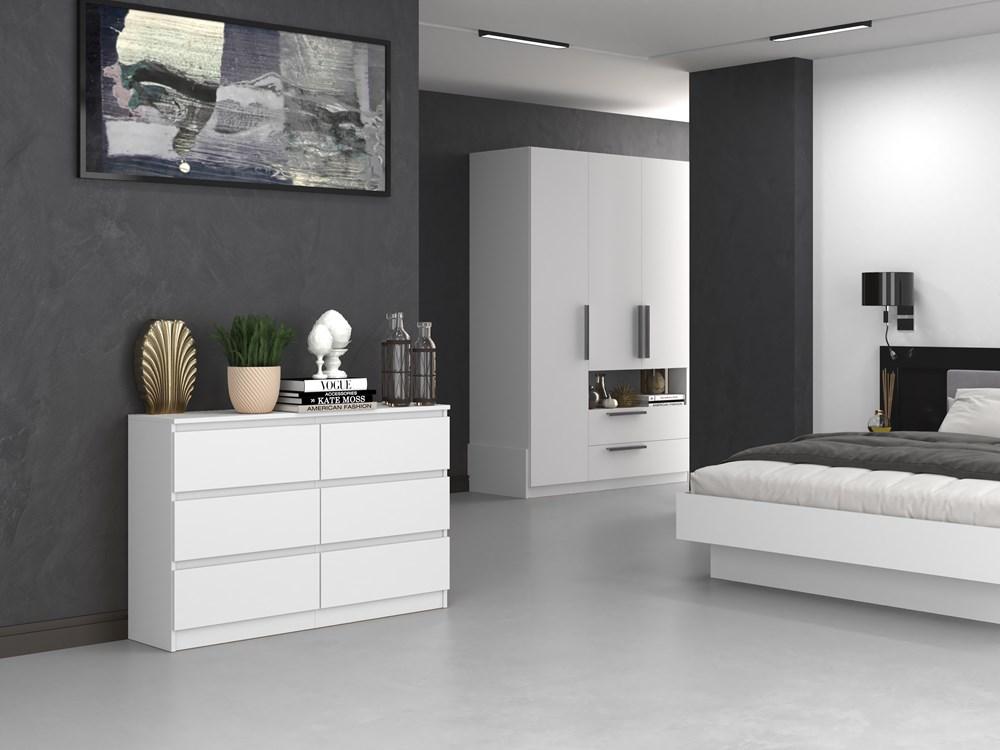 Kommode Malwa M6 120 Weiß 6 Schubladen 120 Cm Für das Wohnzimmer Für das Schlafzimmer