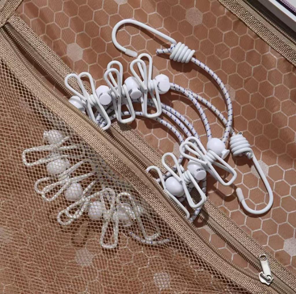 1pc Portable Clothesline With 12 Clips Polychrome Outdoor No Punching Required Travel Camp Retractable Clothes Rope Drying Rack