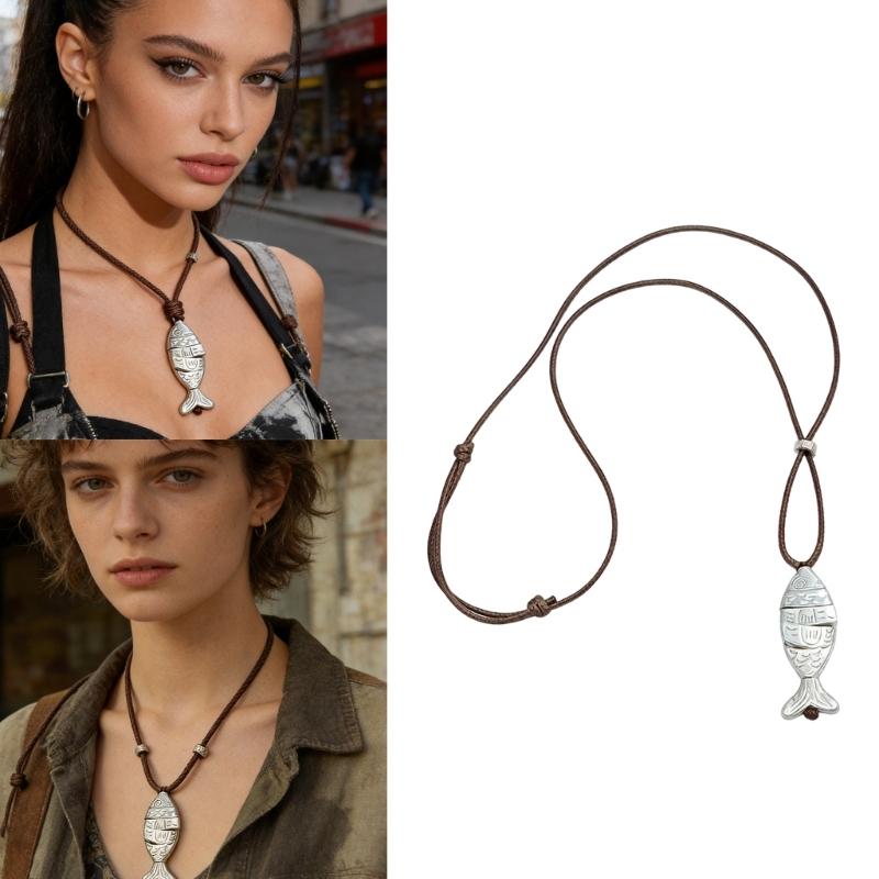 Retro Inspired Fish Jewelry With Long Chain Adjustable Length Sweater Chain Accessory Perfect For Casual Wear