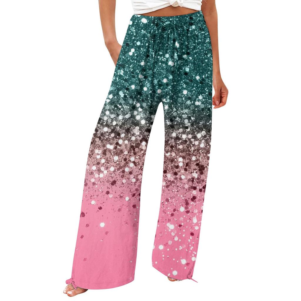 Pantalon pour femmes, pantalon d'été fluide, taille haute, jambes larges, imprimé, décontracté