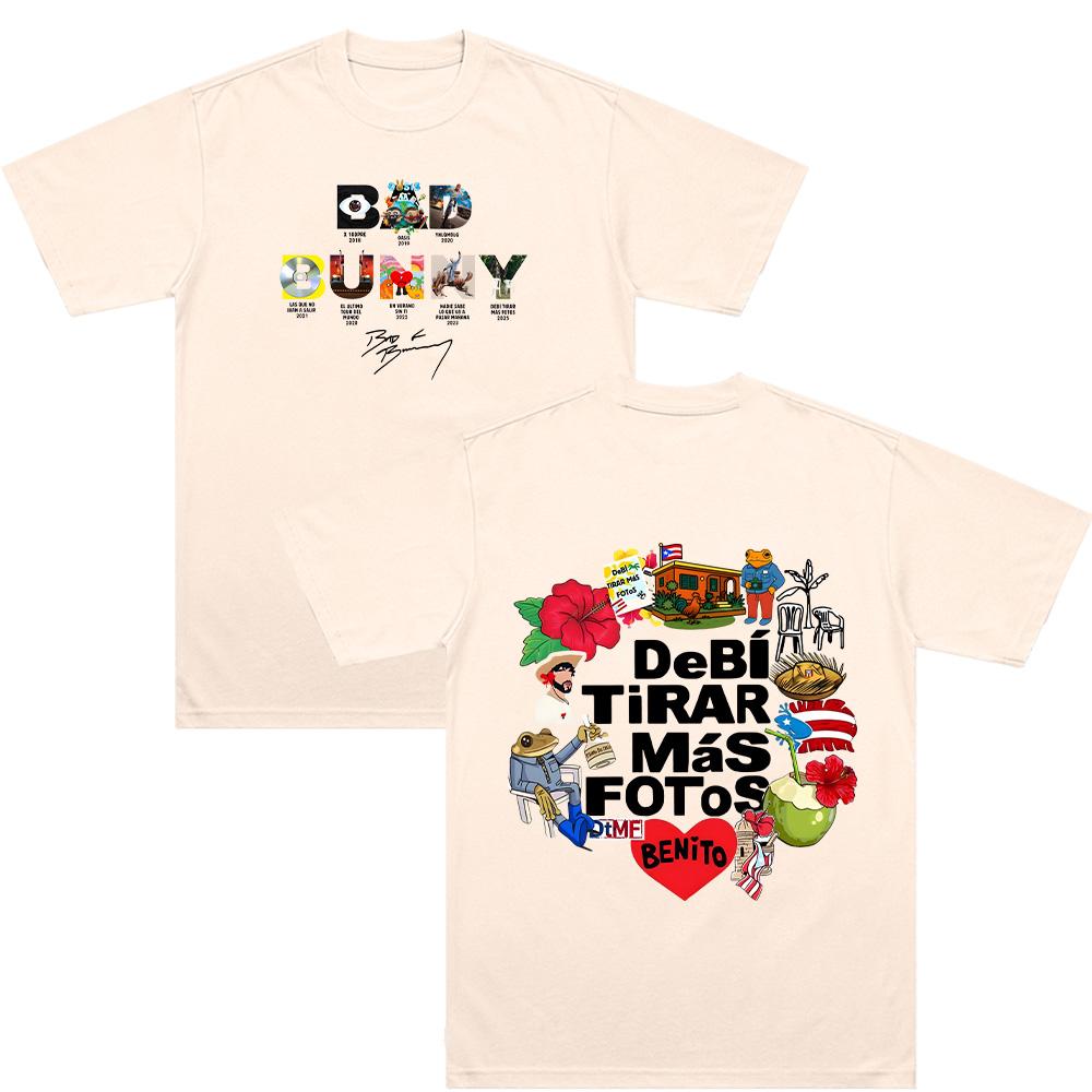 Bad Bunny X Debi Tirar Mas Fotos World Tour 2026 T-shirts Mens Clothes High Quality 100%Cotton Tshirt  Ashion Y2K Unisex Tees bad bunny super bowl