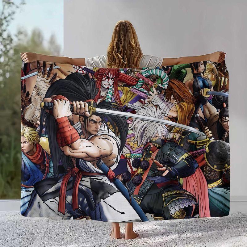 Retro Samurai Spirits Shodown Flannel Blanket,Ultra Soft Warm Plush Throw for Home Bedroom Bed Sofa Cover Office Camping Picnic