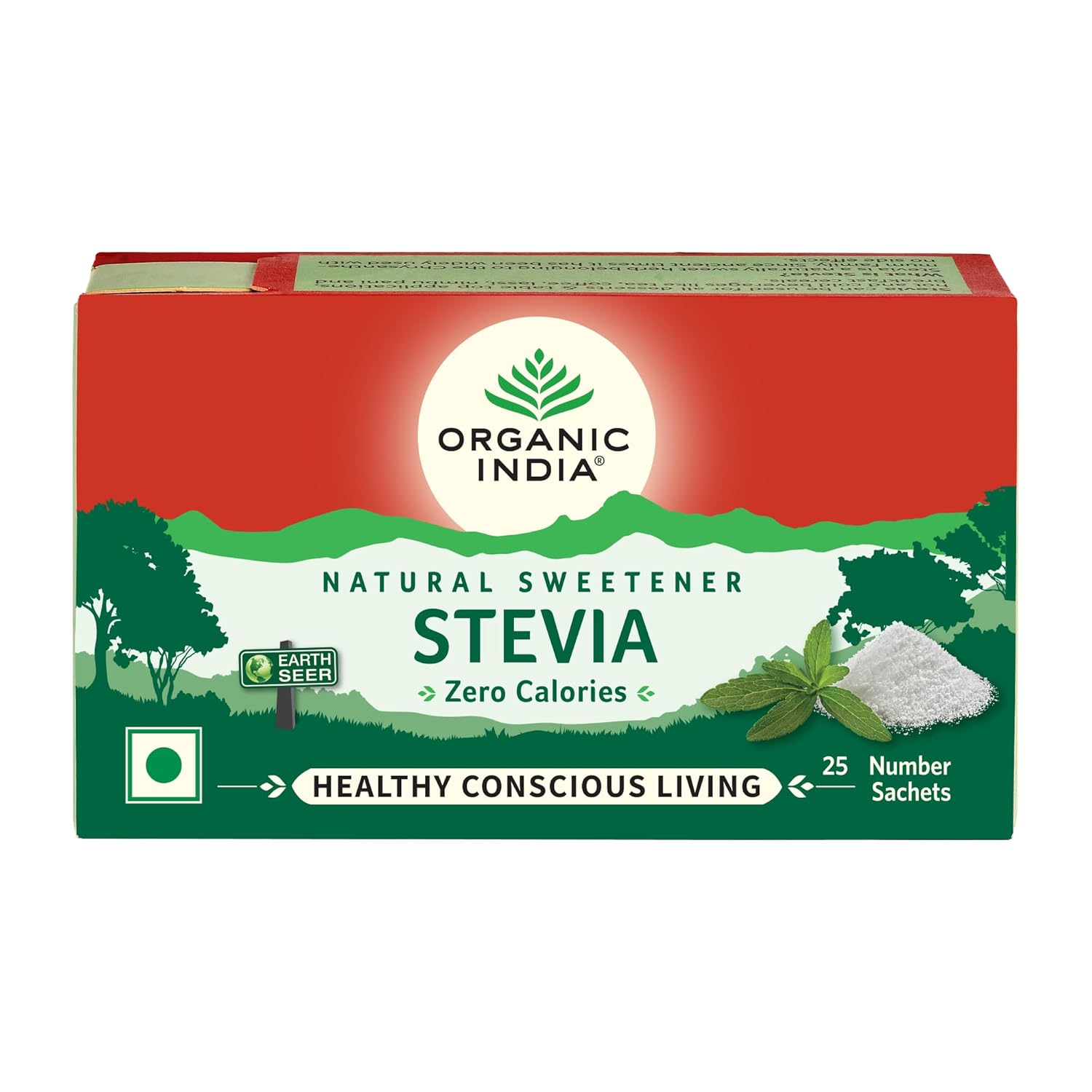 Organic India Stevia Powder 25 Sachets Natural Plant-Based Sugar-Free Sweetener Zero Calories Low Glycemic
