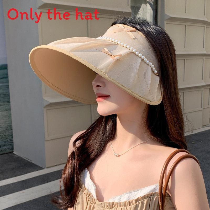 Summer Sun Protection Hat With Large Brim And Pearl Bow For Womens Outdoor Sunshade