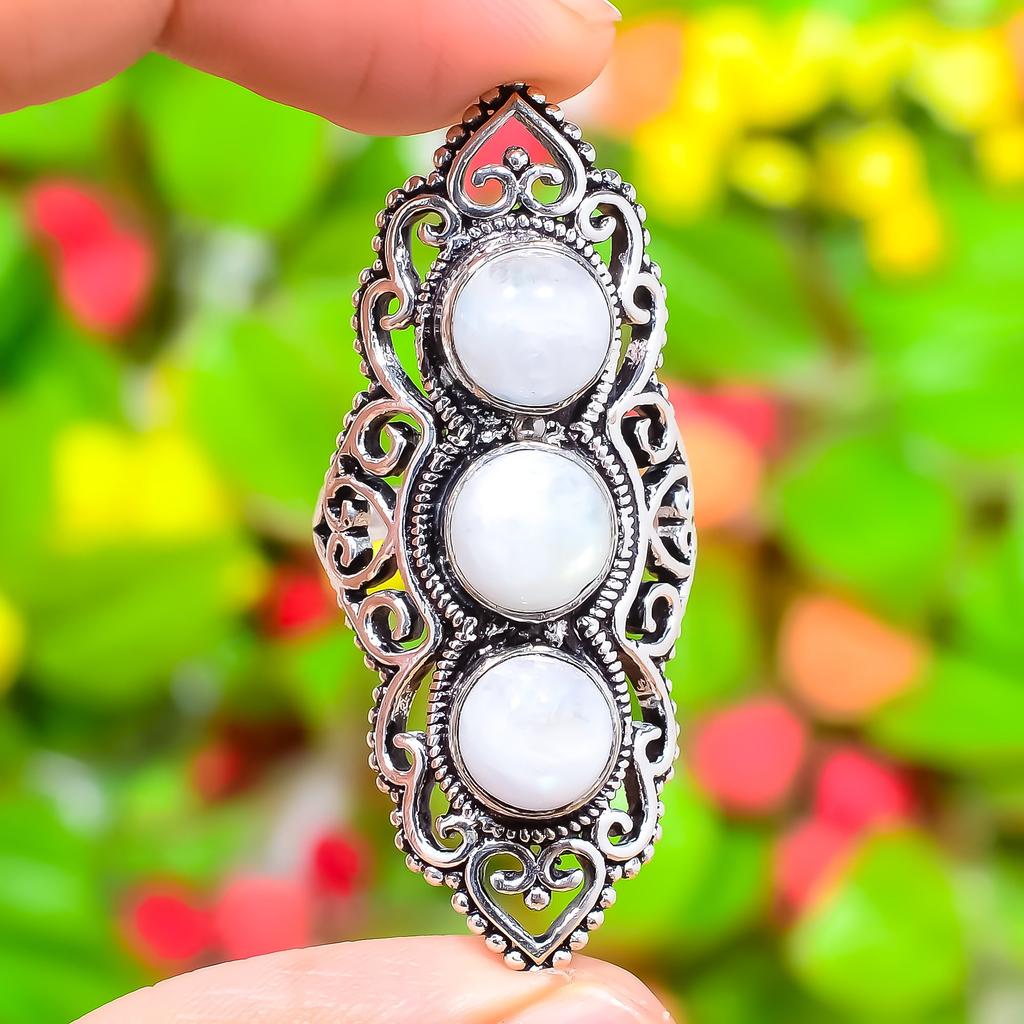 Rainbow Moonstone Gemstone Handmade 925 Sterling Silver Jewelry Ring Size 7 G8s69