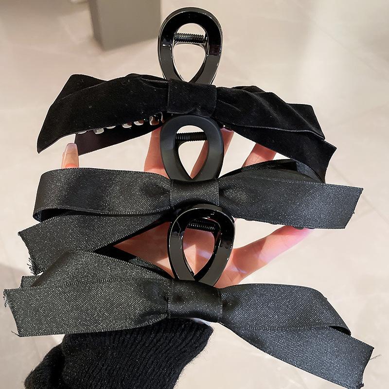 Große Samtschleife Mode Elegante Frauen Schwarze Schleife Haarklammer Haarspangen Vintage Satin Haarnadeln Koreanische Haarschmuck
