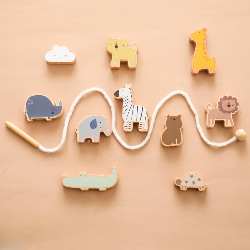 Baby-Tier-Fädelspielzeug, Baby-Fingerübungsspielzeug aus Holz, Blöcke, Montessori-Kombinationsspielzeug, pädagogisches Kinderspielzeug für Kinder
