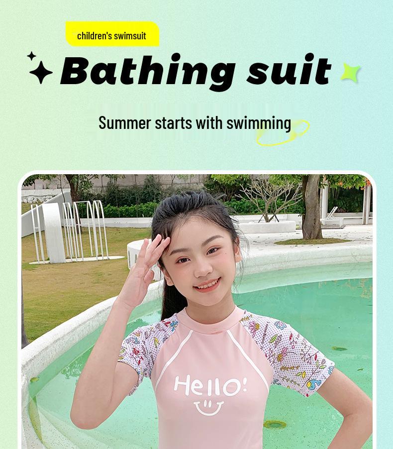 Conservative Girls' Sports Swimsuit - Stylish Split Design for Children