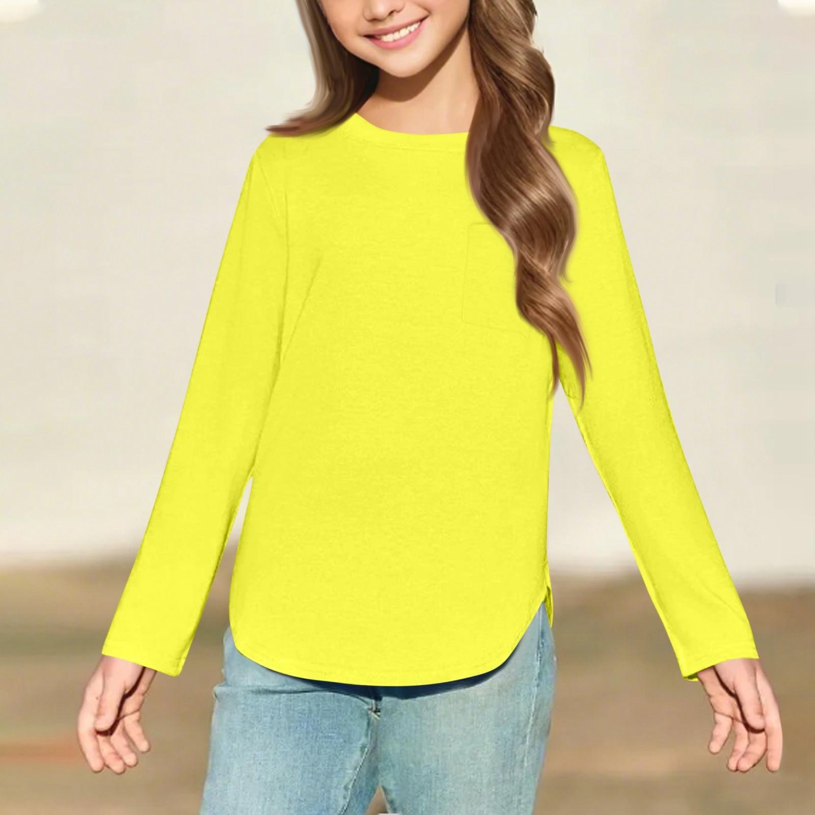 

Детский топ с длинными рукавами и круглым вырезом, однотонный, повседневный 160 жёлтый