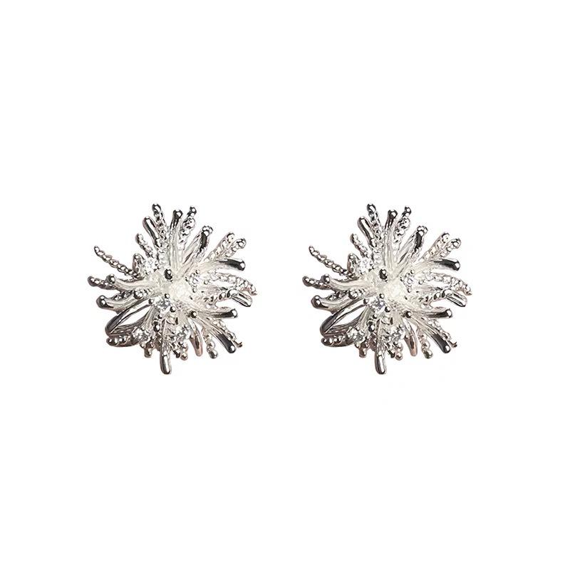 Pure White Dandelion Stud Earrings - Retro Temperament, Absolutely Beautiful Fireworks Design, Mosquito Coil Ear Clips.