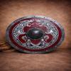 Scut Roșu Viking Rotund cu Lupi Gemeni Scut din Lemn Viking Făcut Manual 60,96 Cm Decor Nordic de Perete Echipament LARP Cosplay Recuzită Războinic Medieval