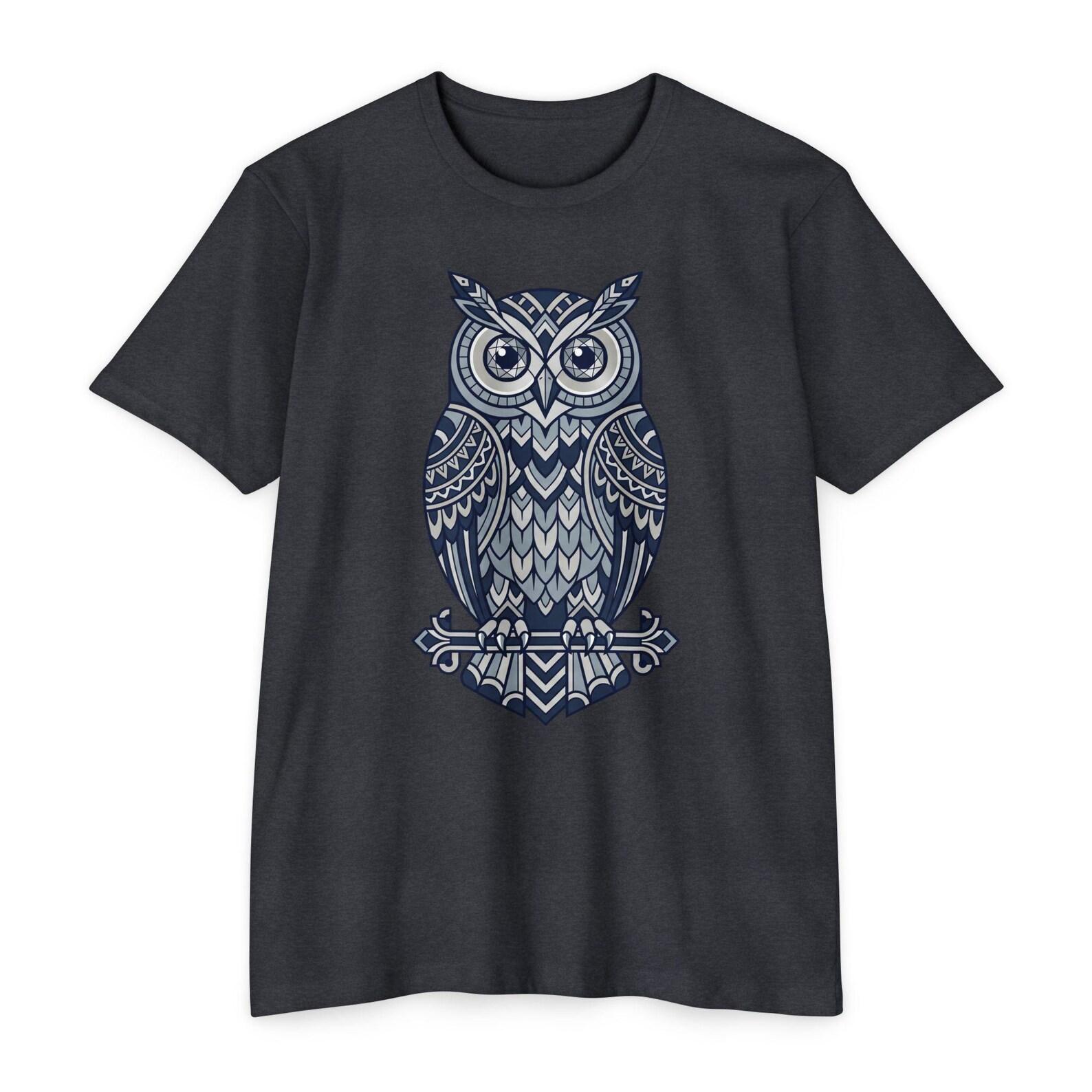 Owl T-Shirt Tribal Boho Woodland Illustration Graphic Tee Owl Lover Gift Nature Art Unisex Tee M
