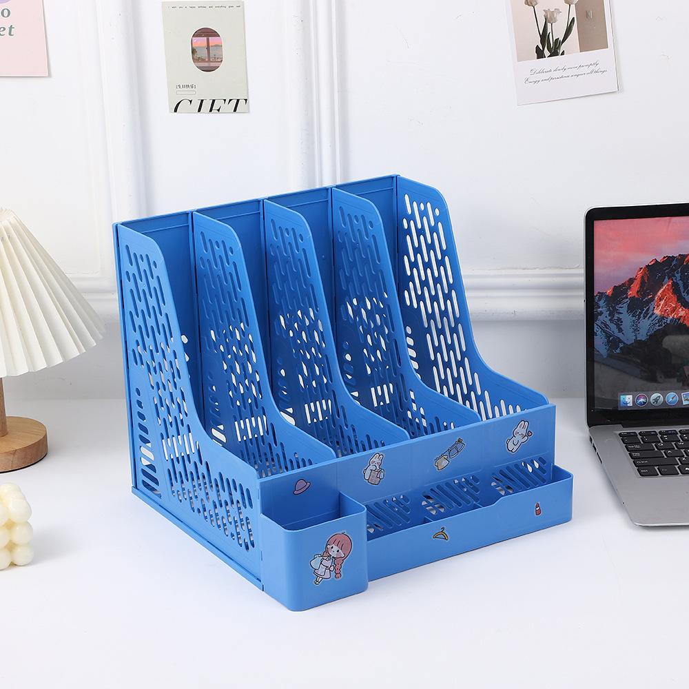 Thickened File Frame Four Columns File Rail with Pen Holder Folder Organizer Archive Information Vertical Desktop File Holder