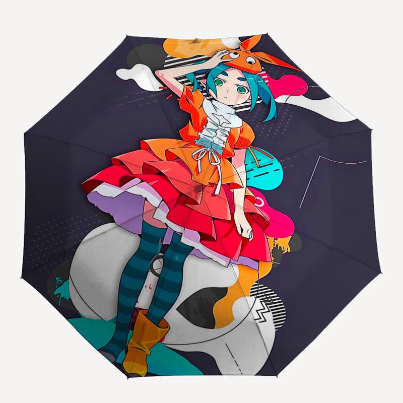 1pz Ombrello da Esterno con Design di Personaggio Anime - Apertura/Chiusura Automatica, Design Portatile a 3 Pieghe, Telaio in Ferro a 8 Stecche - Regalo Perfetto per i Fan, T