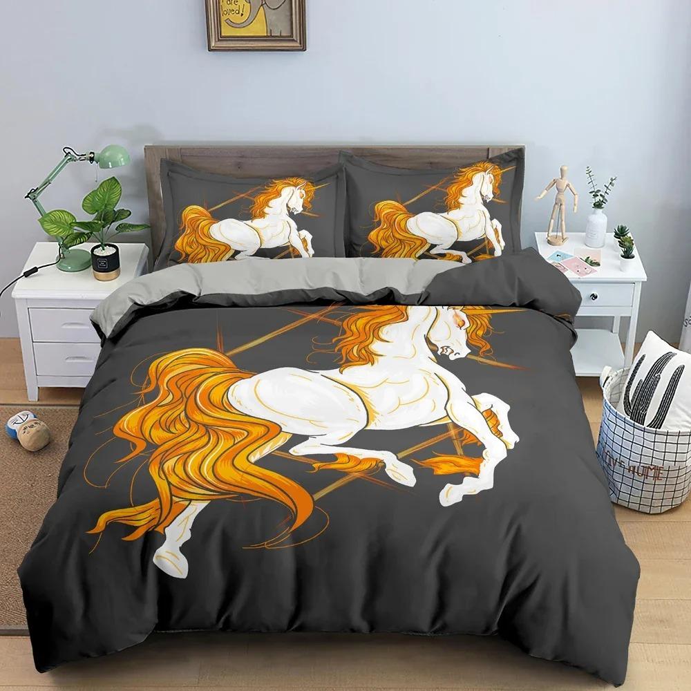 Cartoon Animal Unicorn Bedding Set Bedclothes Kid's Bedroom Duvet Cover Set Pillowcase King Queen Twin Size Home Texture