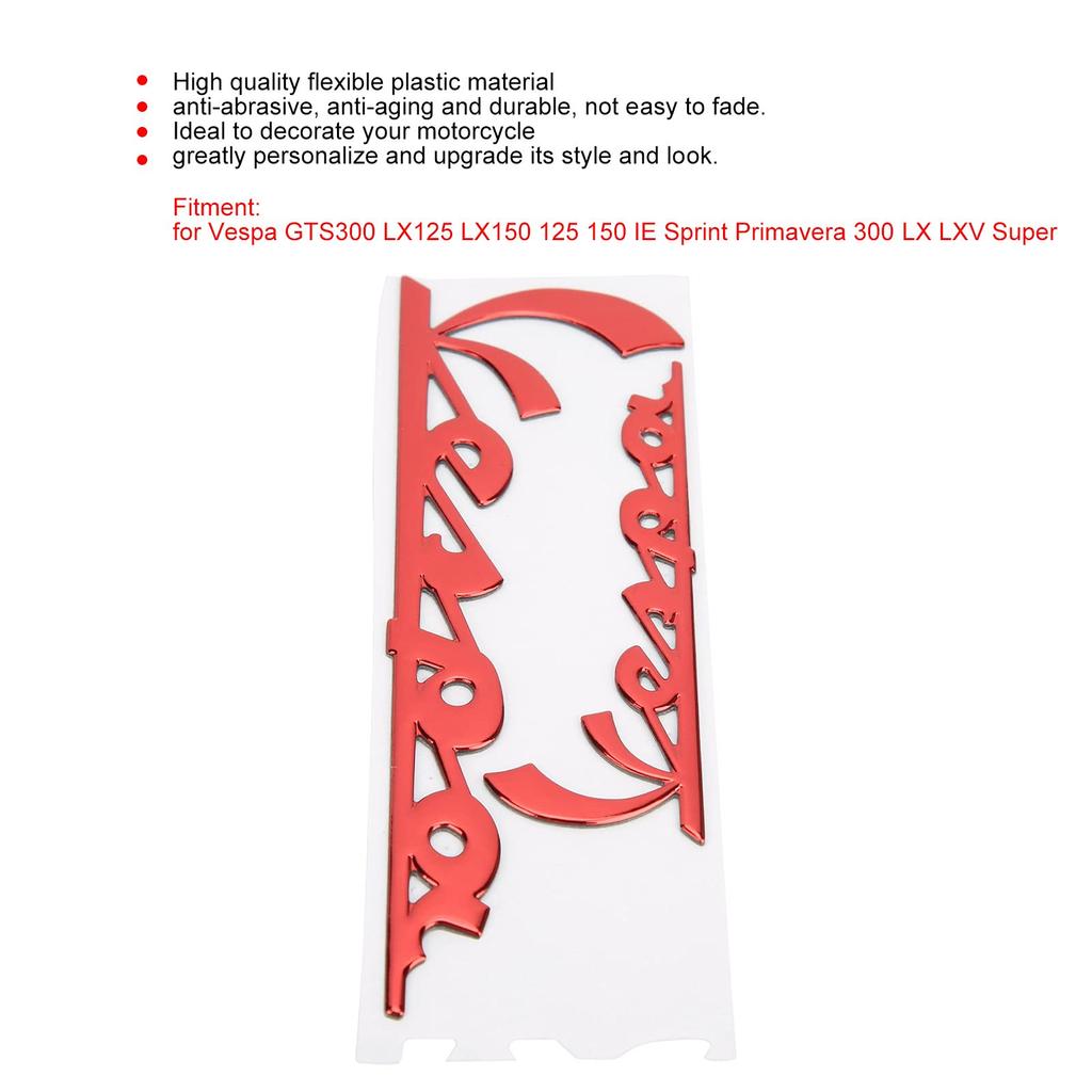 Sticker, Emblem Sticker Vespa 3D Decal GTS300 LX125 LX150 IE Sprint Primavera 300 LX LXV Super (Red)