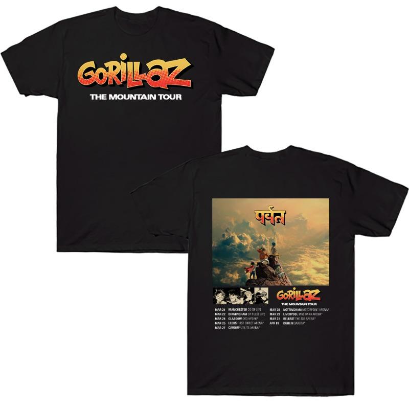 New Cotton Tshirts Gorillazs The Mountain Tour Tshirt Street Music Band Punk Rock Tee Unisex Summer High Quality Casual Clothes