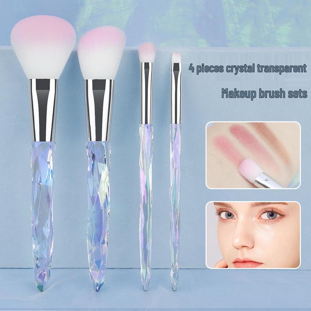 4-Piece Crystal Handle Makeup Brush Set: Eyeshadow, Foundation, Powder, Contour, and Eyebrow Brushes.