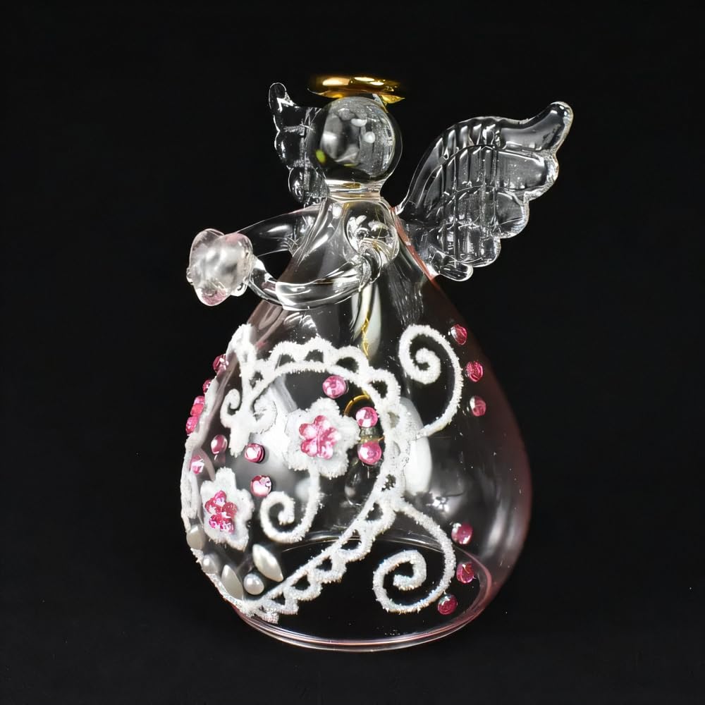 Fourcart Cute Handmade Glass Craft Sweet [Heart Angel Bell] Pink x 6-Piece Set