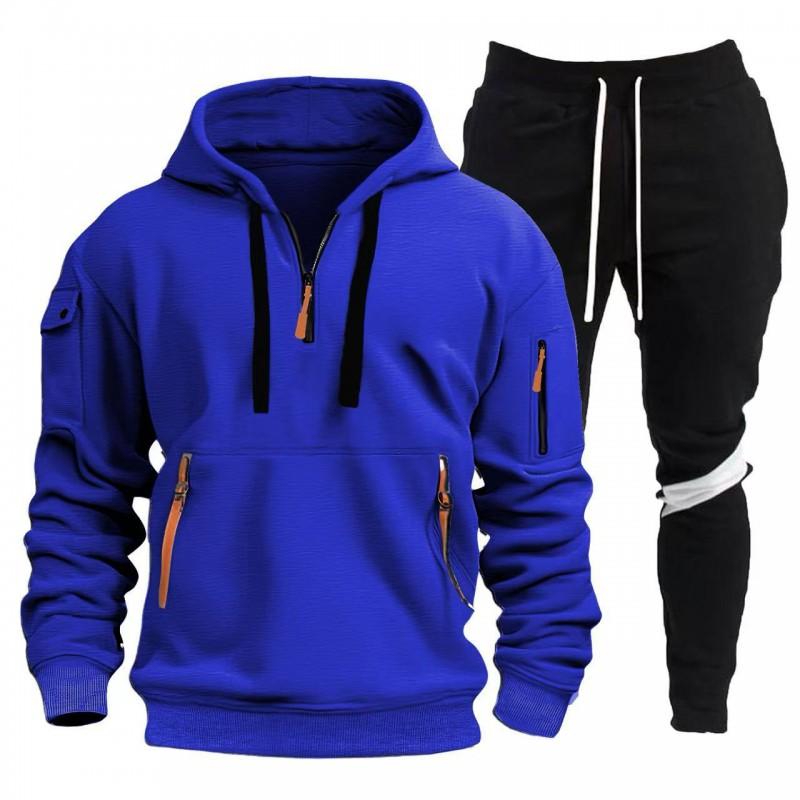 Mens Hooded Casual Sweatshirt Set With Multiple Pockets Lightweight Tracksuit Outfit