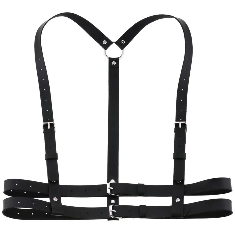 Black Pu Leather Harness Strap Belts Women Lingerie Body Chain Jewelry Bondage Cage Sculpting Harness Sexy Goth Festival Jewelry