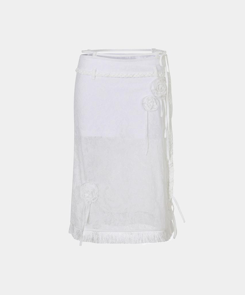 Lupeon Corsage Fringe Skirt / Corsage Fringe Skirt [White]