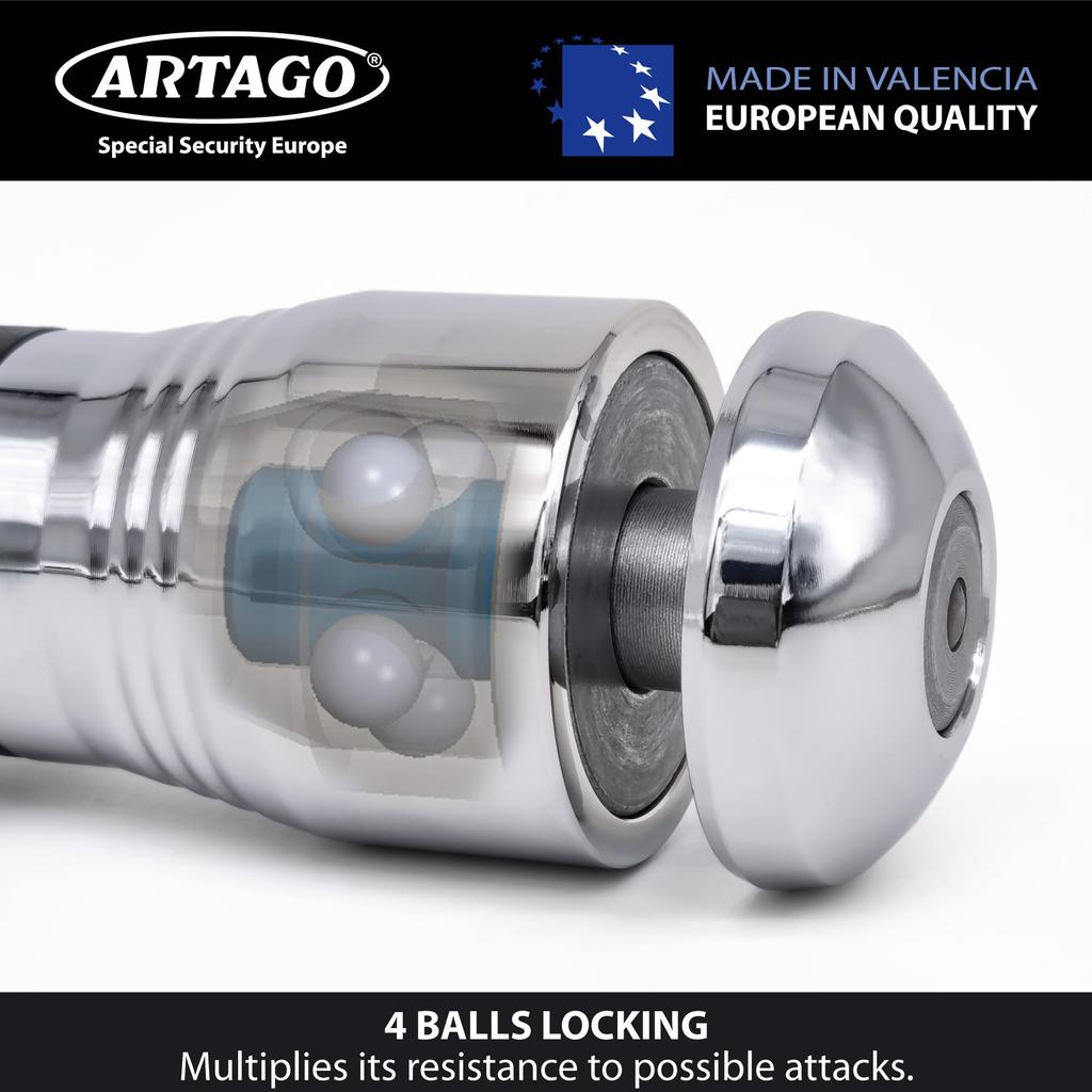Artago Motorcycle Disc Lock Free Transport 4 Steel Ball Locking High Wheel Brake Disc Lock for and Motos 562-I High-End + Holder, System, Chrome,