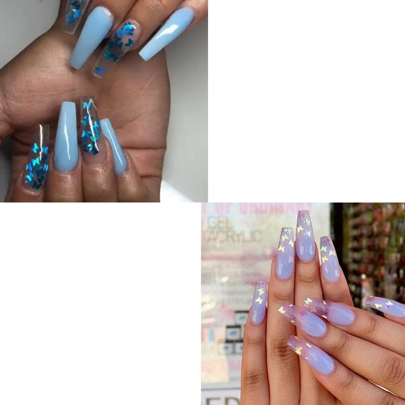 3D Butterfly Nail Glitter Flakes Holographic Iridescent Sequins 1 Set for Summer Beach Themed Nail Art Design