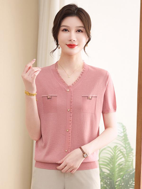 

Stylish 2026 Spring Long Sleeve T-shirt for Middle-aged & Elderly Women - Plus Size Base Layer Top L (recommended 105-120 jin) розовый