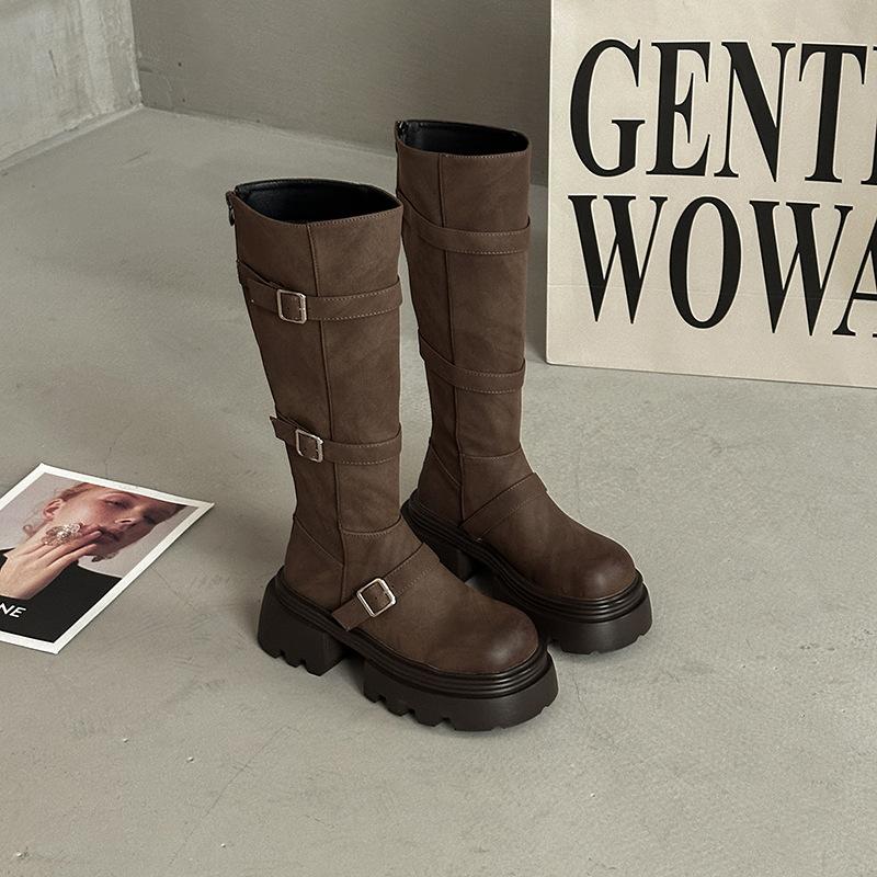 

Ретро классические модные ботинки на платформе женские 2025 осень и зима новый темперамент маленький рост и стройность рыцарские ботинки 40 верблюд