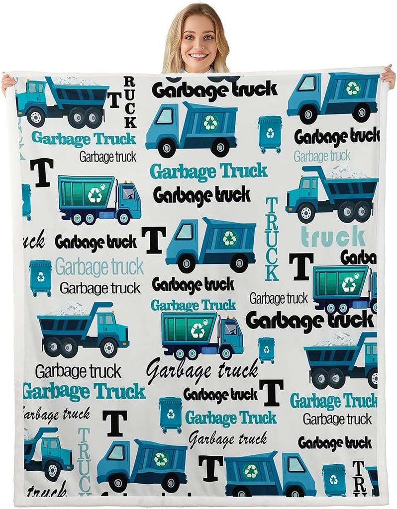 Garbage Truck Blanket Soft Fleece Throw Recycling Theme Kids Room Decor Educational Gift Baby Gift