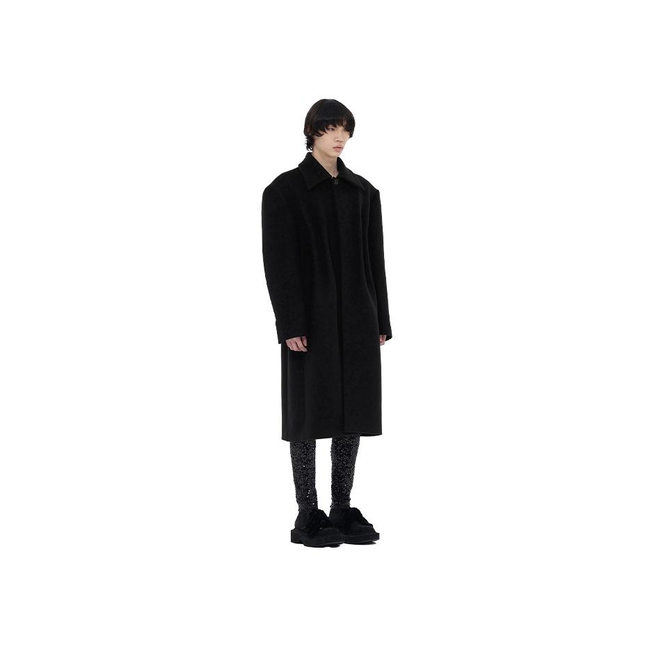 WE11DONE FW23 Split Design Wool Blend Tacked Pleated Long Trench Coat Men Coats Black WD-CT3-23-001-M-BK