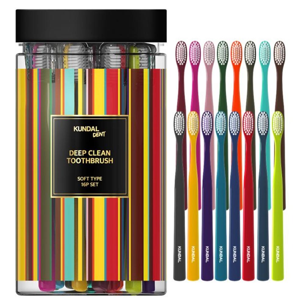 KUNDAL Elasticity Antibacterial Double Fine Bristle Toothbrush Soft Bristle 16 Pieces, Korean Cosmetics with Good Fragrance