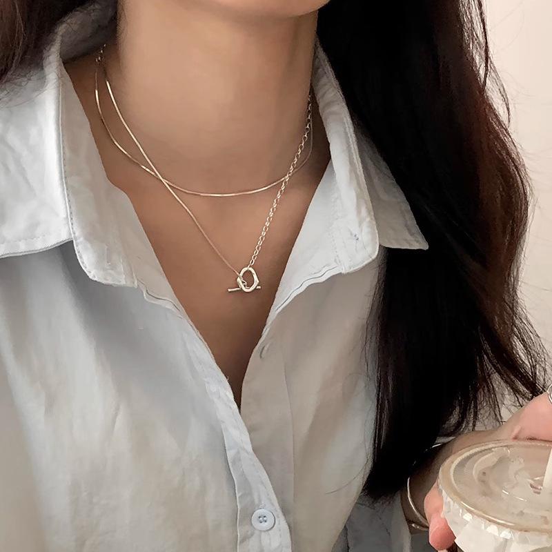 Korean S925 Sterling Silver Double Layer OT Snake Bone Necklace for Women – Versatile, High-End Sweater Chain