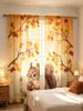 2PCS Digital Print Sheer Curtain, Autumn Forest Squirrel, Fall Woodland Animal - Voile Drapes for Bedroom Living Room Decor