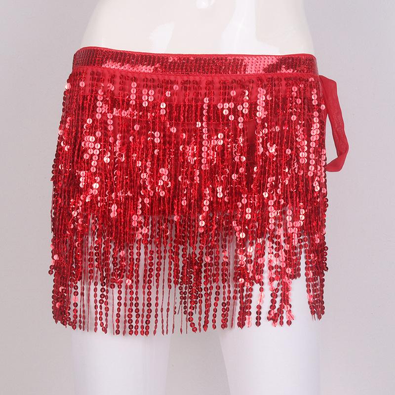 Halloween Belly Dance Hip Scarf Performance Sequin Tassel Waist Chain Bohemia Waist Scarf Sexy One Piece Skirt