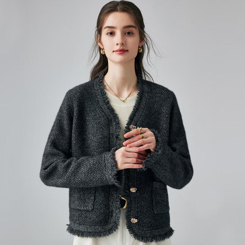 PALUOPO Women's 2025 AW V-Neck Frayed Cashmere Cardigan