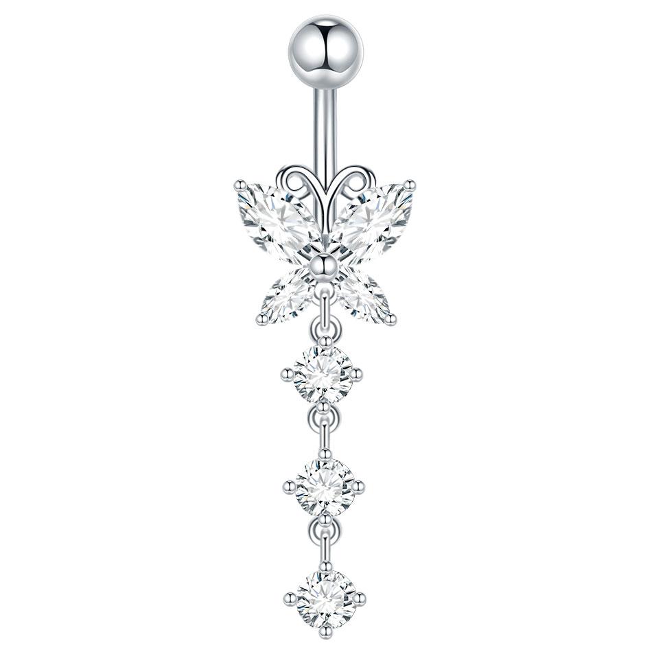 1PC Surgical Steel Navel Ring 14G Cubic Zirconia Flower Belly Bar Piercing Jewelry for Women