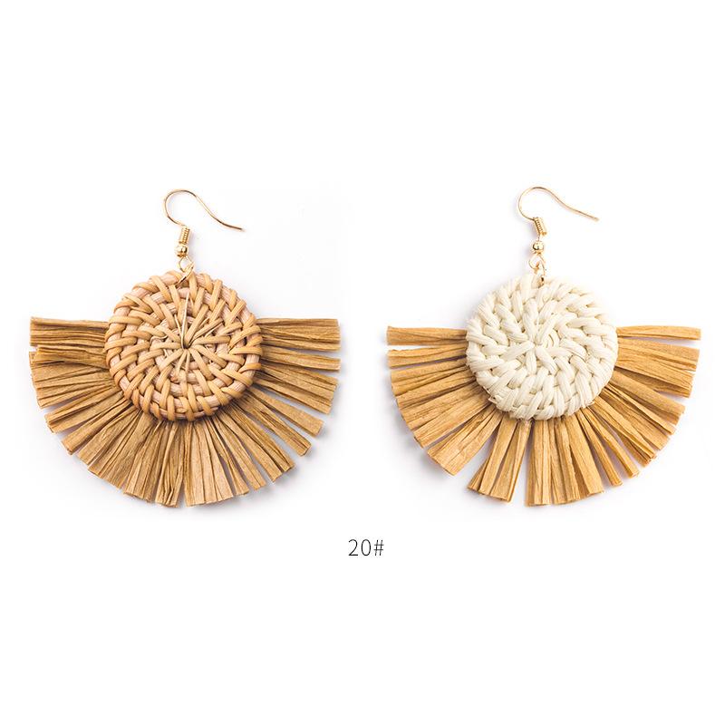 Hand-Woven Geometric Rattan Raffia Earrings, Retro Resort Fan Stud Earrings, Earrings For Women