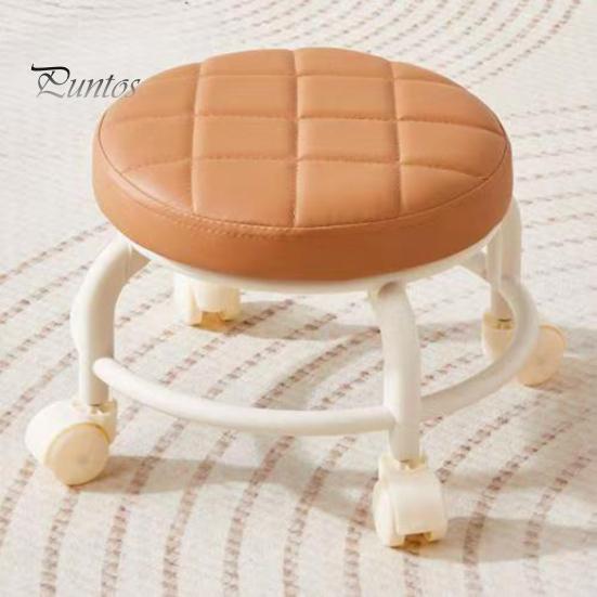 Low Rolling Stool with 360 Degrees Swivel Wheels Faux Leather Cushion Roller Seat Heavy Duty Rotating Mini Chair Seating Stool