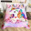 Kids Unicorn Stars King Queen Duvet Cover Cartoon Magic Animal Bedding Set Rainbow Shiny Quilt Cover Polyester Comforter Cover
