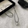 Simple Oval Choker Necklace Wax Rope Alloy Pendant Necklace Long Women's Jewelry Women